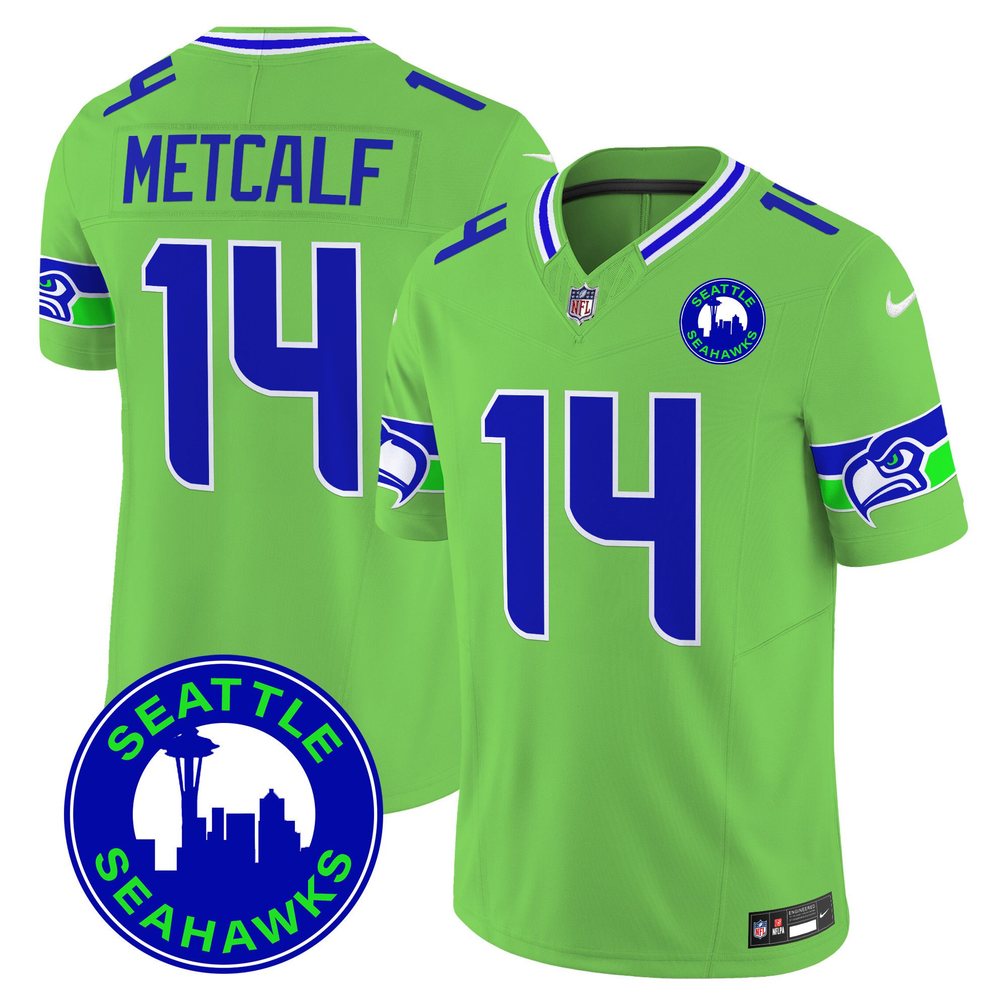 Men Seattle Seahawks 14 Metcalf Green 2024 Nike City Patch Vapor Limited NFL Jersey